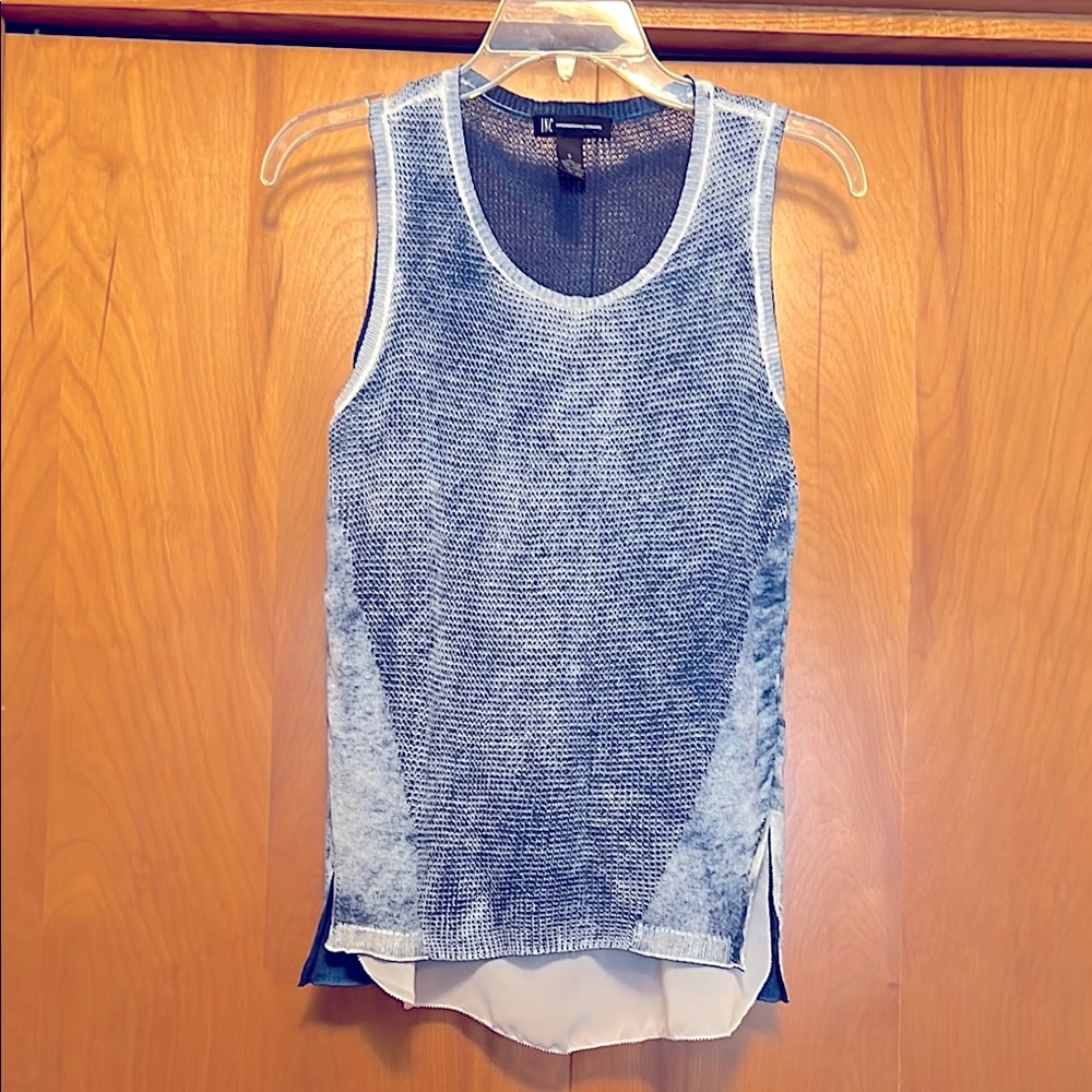 INC Blue and White Textured Knit Tank Top Size Small